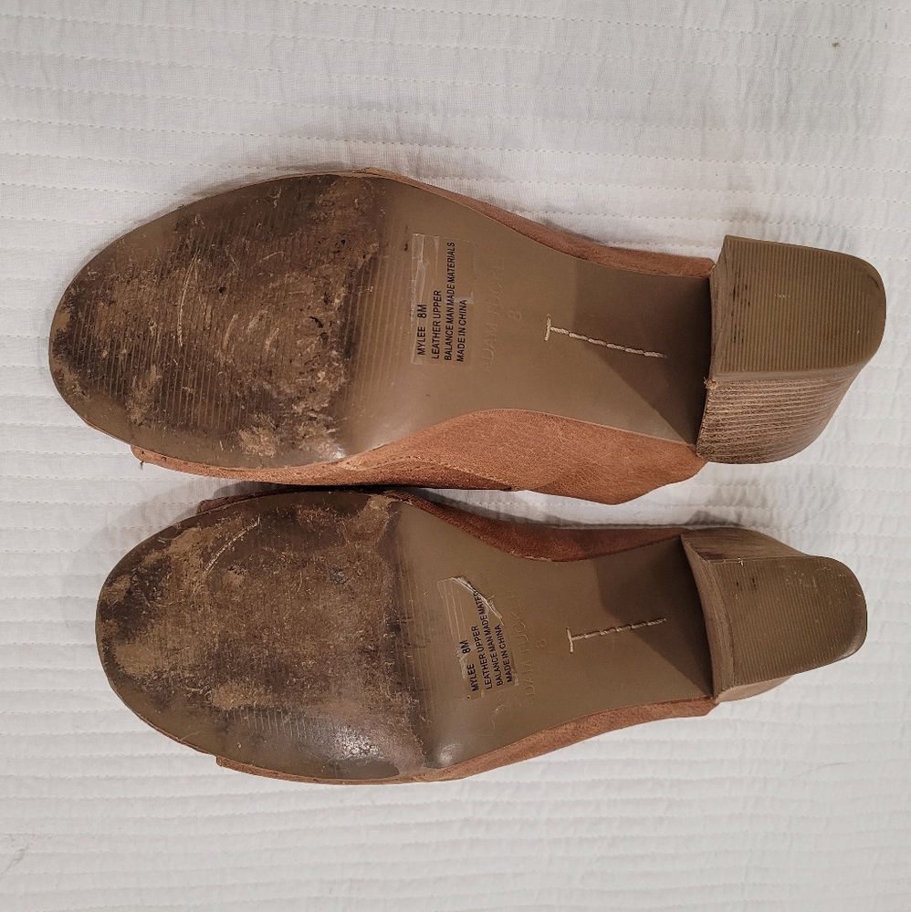 Adam Tucker Block Heel Mules Tan Perforated Leather - Picture 5 of 6